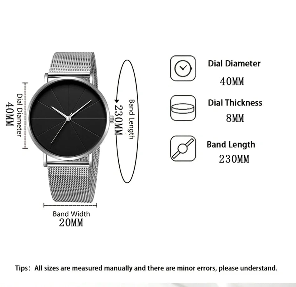 Mens Fashion Business Quartz Wristwatch Fashion Calendar Men Watch Stainless Steel Mesh Belt Men Luxury Silver Bracelet Watches - Sun Studio