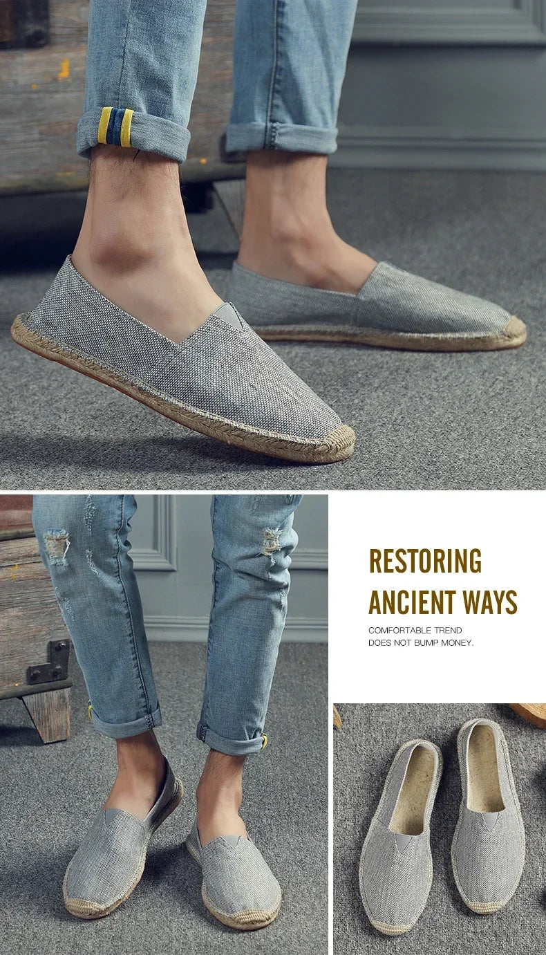 Damen Näh Leinen Schuhe Slipper Freizeit Schuhe Mann Espadrilles Hanf Canvas Flachschuhe Übergröße Fischer Fahrerschuhe