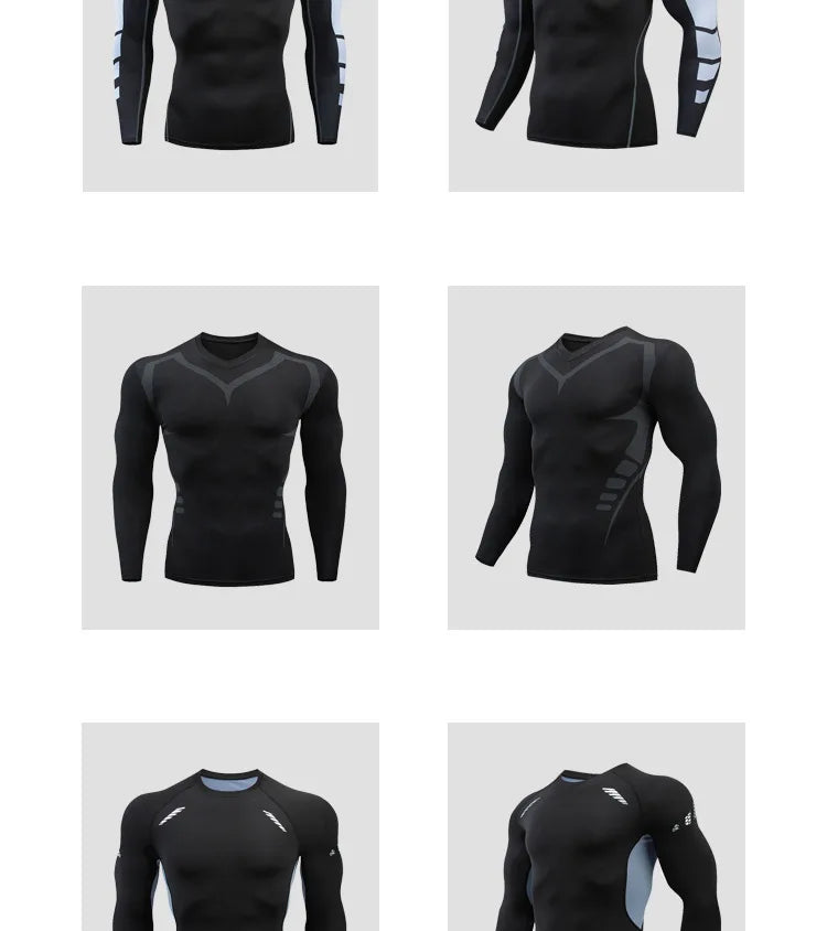 Gym Sports T-shirts for Men Long Sleeve Tights Boxing Sportswear Breathable Quick Dry Fitness Tops Male Outdoor Training Clothes - Sun Studio
