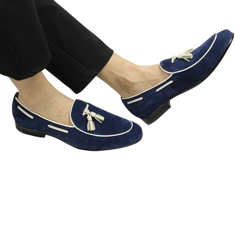 Penny Blue Loafer Men Shoes Fashion Tassel One-step Summer Casual Daily Office Shoes for Men Cow Suede High quality Customized - Sun Studio
