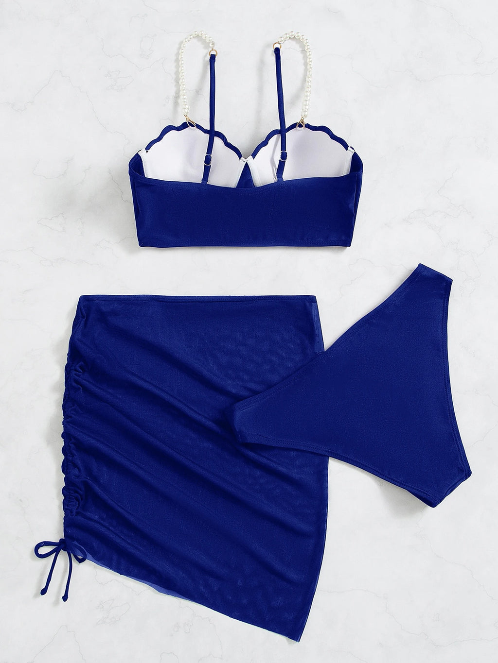 Shell Bra Push Up Three Pieces Bikini Set Swimsuit For Women Pearls Strap Swimwear 2023 Sexy Bikini And Beach Skirt Bathing Suit - Sun Studio