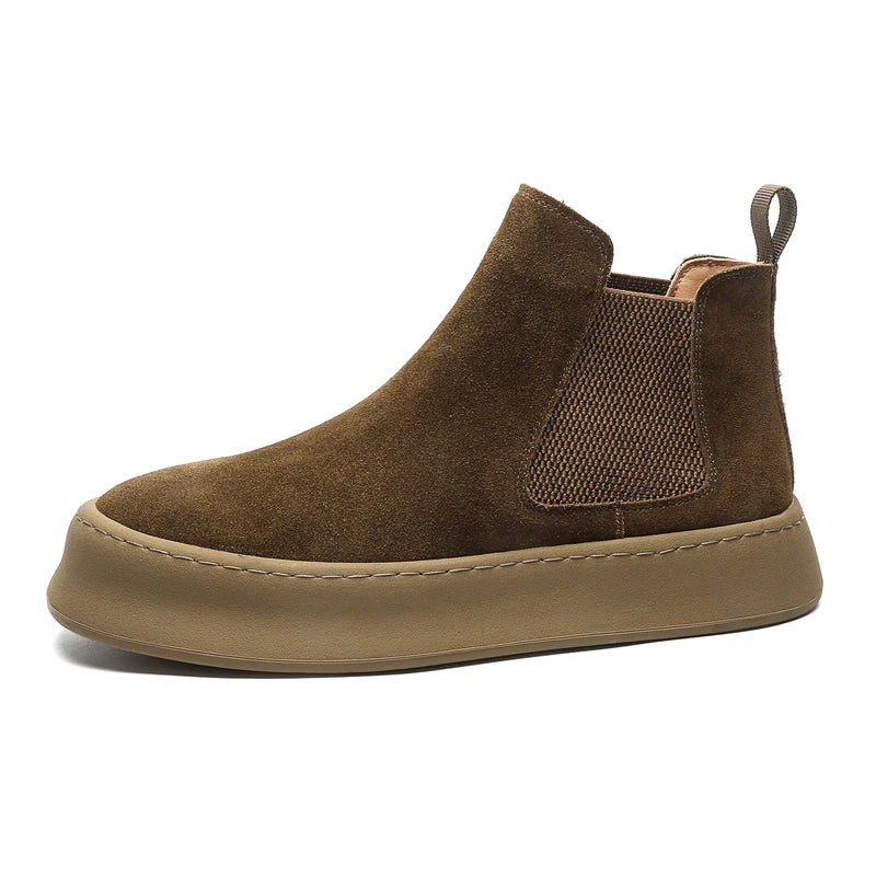Mode Marke Herren Echtes Leder Mid Top Stiefel im Britischen Stil Herbst Winter Herren Rutschfeste und Abriebfeste Chelsea Boots
