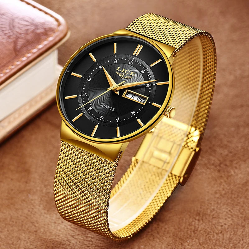 LIGE 2024 Luxus Herren Uhren Wasserdicht Ultra Dünn Datum Uhr Männer Stahlarmband Freizeit Quarz Uhr Männer Sport Armbanduhr Mann