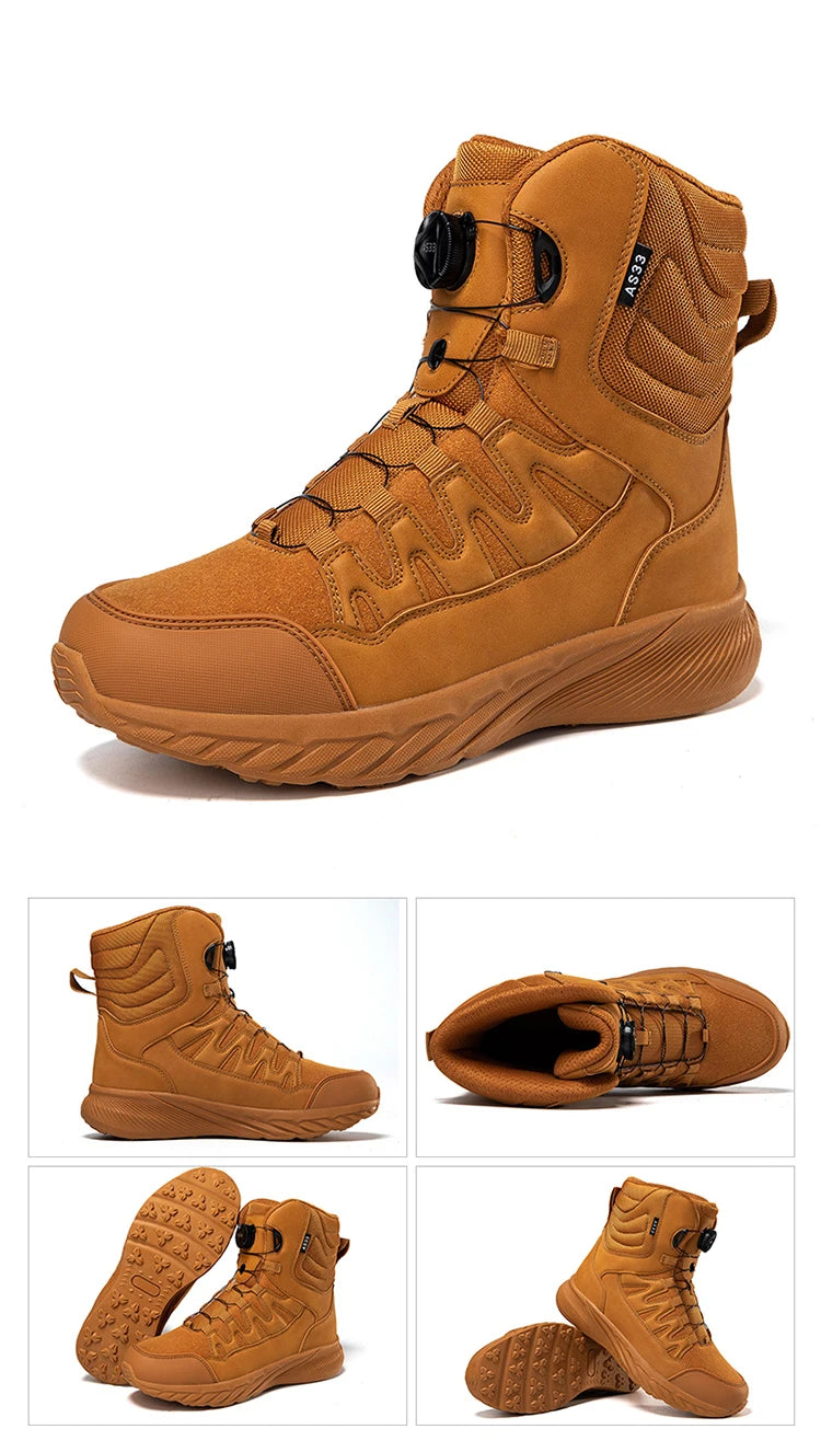 Große Outdoor Trainingsstiefel Herren Bergsteiger Wanderschuhe Hohe Oberteile Rotierende Schnalle Mode Tarnsport Schuhe