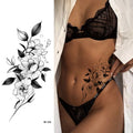 Schwarz Weiß Temporäre Transfer Tattoos Florale Schmetterlinge Schriftzüge Linienkunst Wasserfeste Körperaufkleber für Musikfestival Party