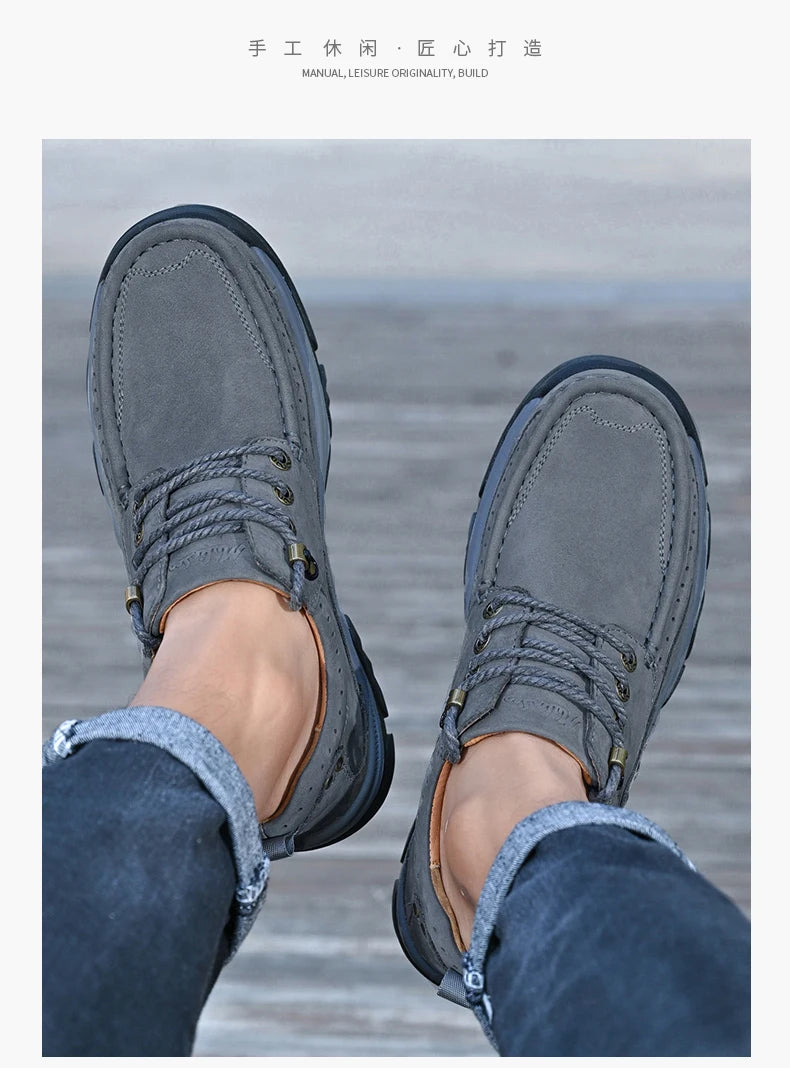 New Large Size Men's Shoes Genuine Leather Flats Men Loafers High Quality Outdoor Men Sneakers Breathable Male Casual Shoes - Sun Studio
