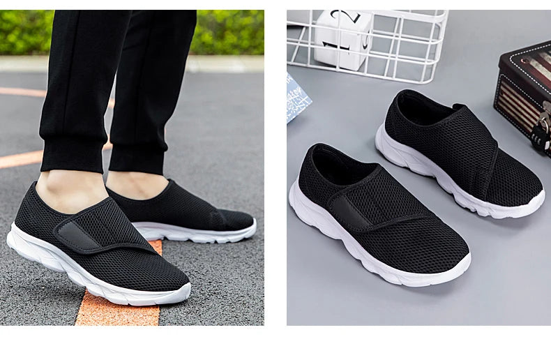 Sneakers Men Orthopedics Wide Feet Swollen Walking Casual Shoes Thumb Eversion Adjusting Soft Comfortable Light Man Shoes Black - Sun Studio