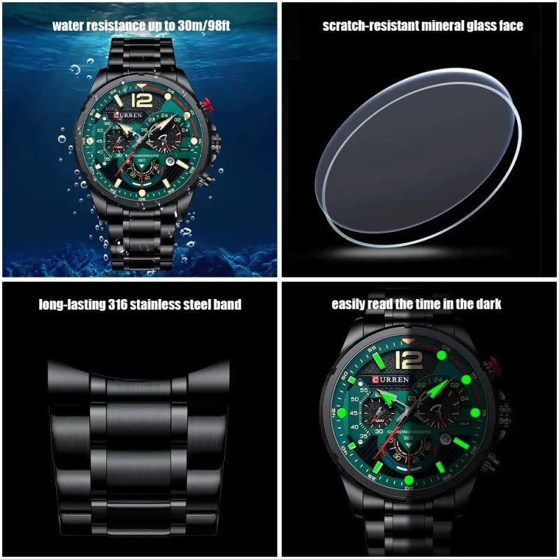 CURREN 8395 Men's Minimalist Large Dial Watch, Water-resistant Calendar Six-hand Multifunctional Quartz Watch - Sun Studio