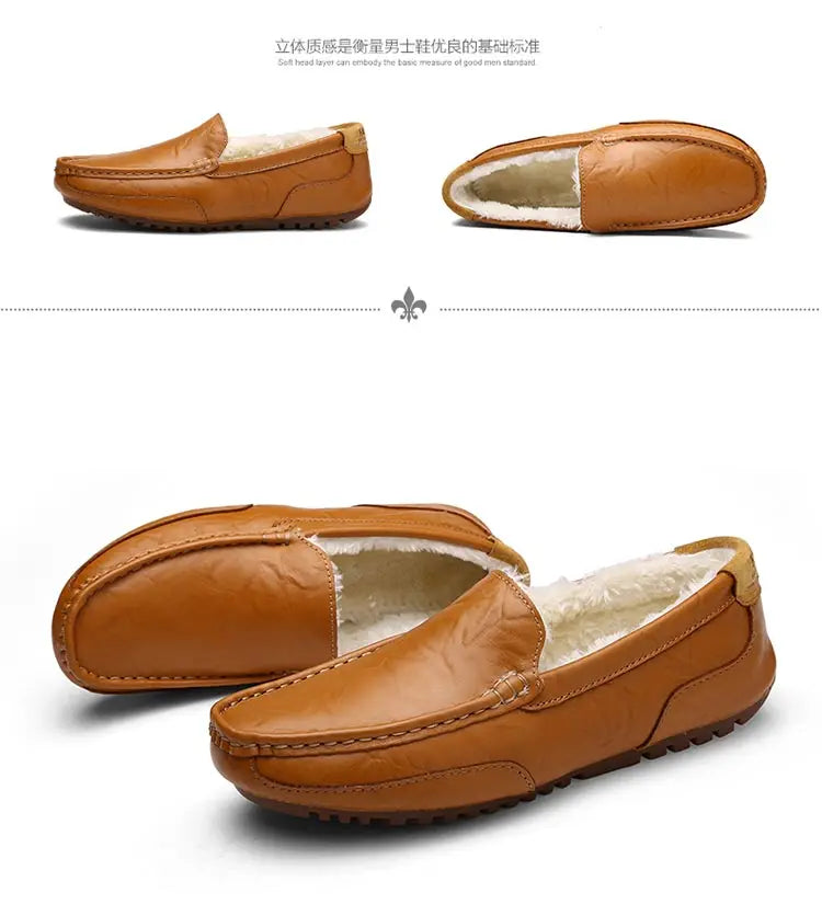Winterfell Loafers Herren Freizeit Schuhe Baumwolle Leder Dress Schuhe Slip-On Flats Plüsch Herren Mokassins Fleece gefüttert Fahrerschuhe