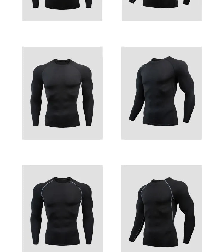 Gym Sports T-shirts for Men Long Sleeve Tights Boxing Sportswear Breathable Quick Dry Fitness Tops Male Outdoor Training Clothes - Sun Studio