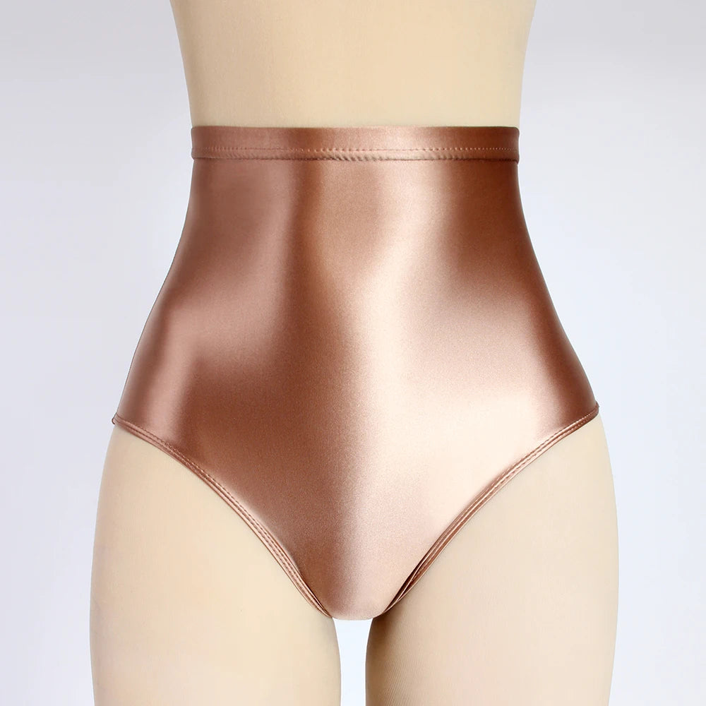 Sexy MEN gloss underwear Briefs Bikini Bottoms with Buttocks Silky Oily swimsuit big size super High Waist Tights Underpants - Sun Studio