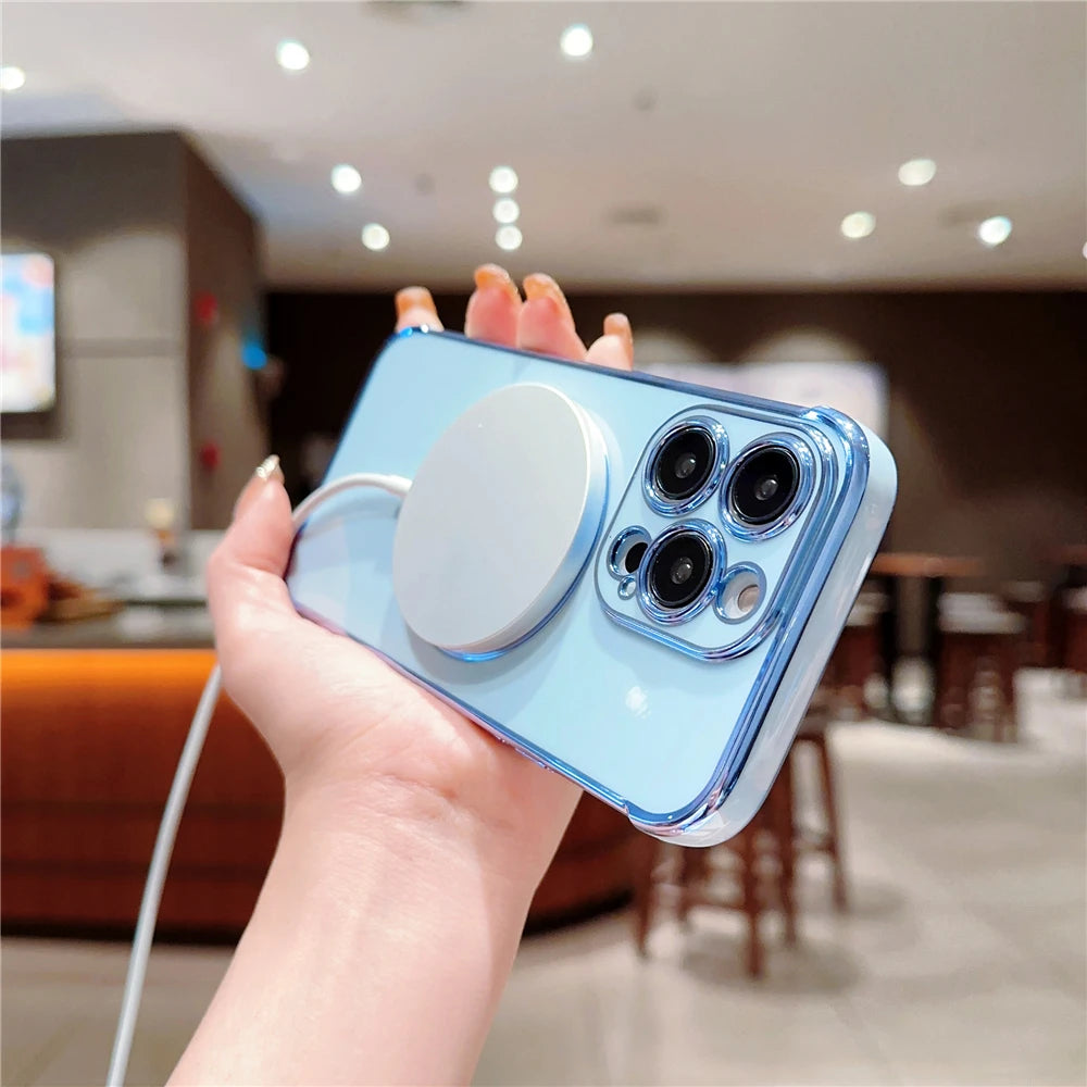 For iPhone 15 Pro Max Luxury Magsafe Magnetic Cute Plating Frame Phone Case For iPhone 11 12 13 14 15 16 Plus 17 Air Back Cover - Sun Studio