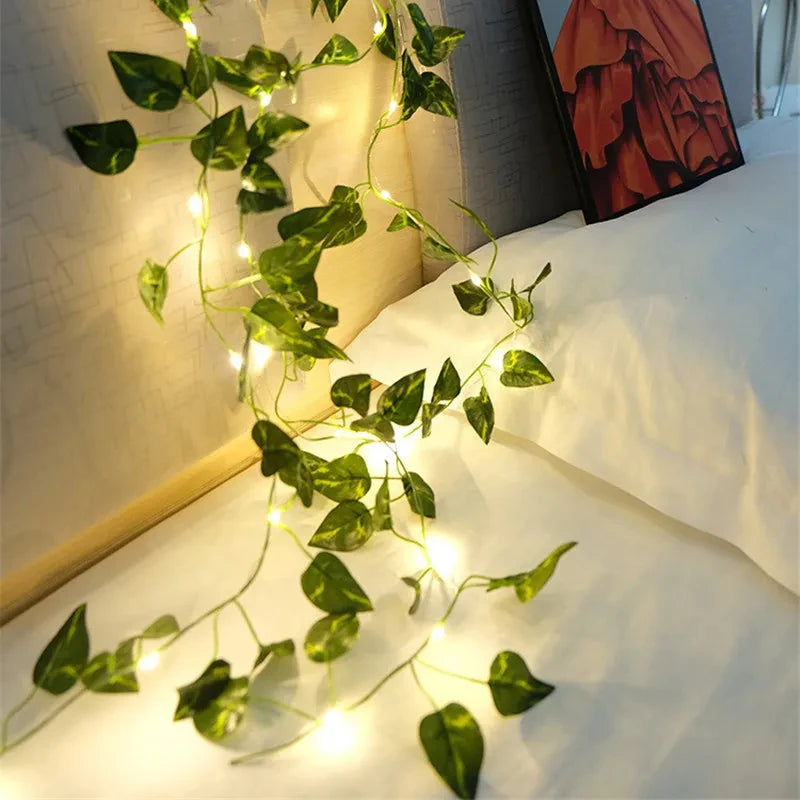 12/10/2m Fake Green Leaf Ivy Vine with LED Lights Home Bedroom Decor Wedding Glowing Artifical Plant Garland Home Decor - Sun Studio