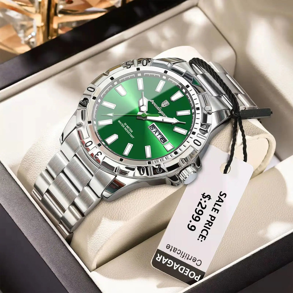 POEDAGAR Luxury Man Watch Waterproof Luminous Date Week Men Watch Casual Male Clock Stainless Steel Sports Men's Quartz Watches - Sun Studio