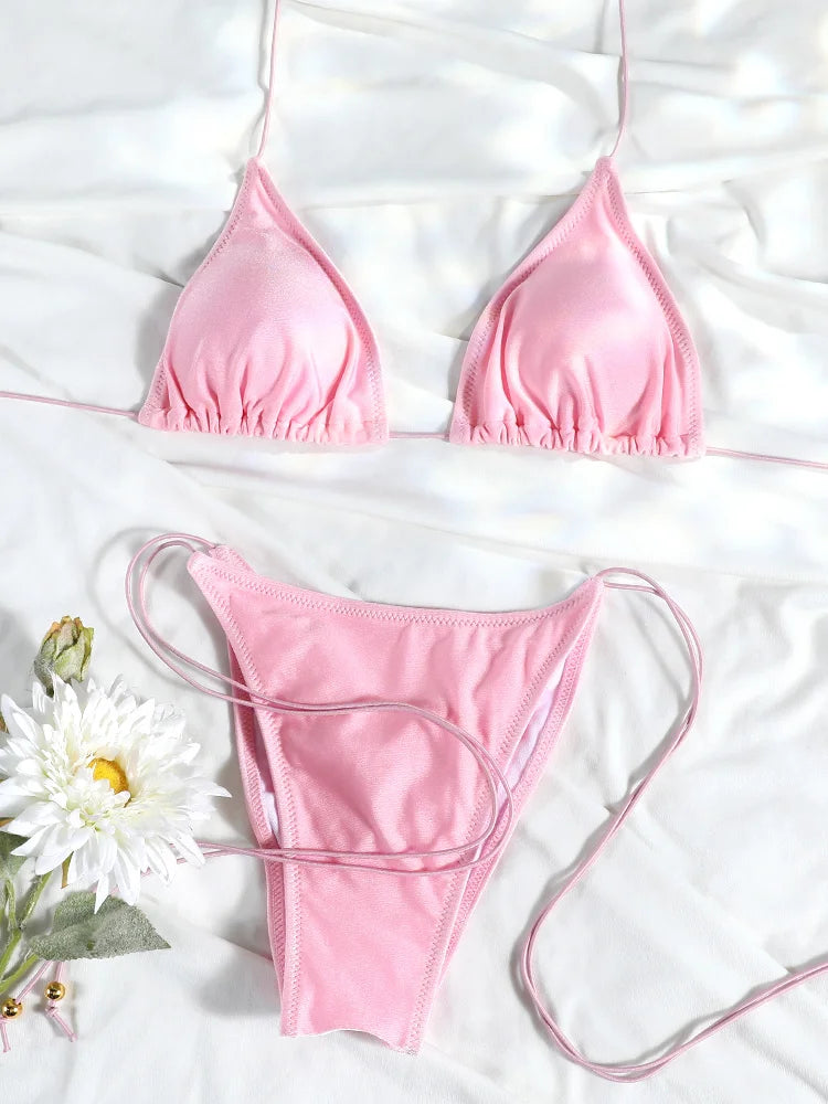 Sexy Triangle Mini Bikini Sets Micro Thongs Swimsuit Women Bathing Suit Biquini Bandage Beachwear Print Swimwear Thong Bikini - Sun Studio