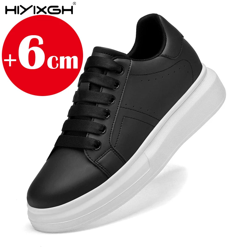 New men's leather elevator shoes 6 cm 8 cm invisible height increase white black sneakers leather height increase casual shoes - Sun Studio
