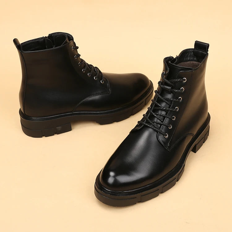 men's casual autumn winter boots lace-up original leather shoes tooling work boot outdoors cowboy platform ankle botas masculina - Sun Studio