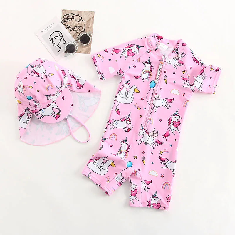 UPF50 Girls Swimwear Long Sleeves Floral Baby Swimsuit UV Protection Children's Swimming Suit Beach Summer Toddler Bathing Suit - Sun Studio