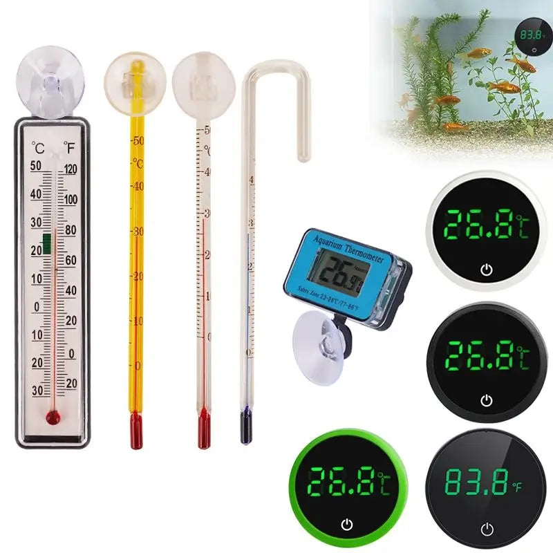 8 Styles Cordless Aquarium Thermometer Lcd Digital External Thermometer Glass Thermometer Fish Tank Mini Suction Cup Thermometer - Sun Studio