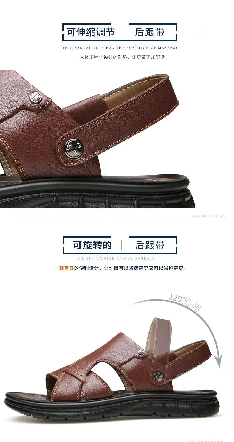 Big Size 49 50 Men's Sandals Summer Leather Shoes Man Slippers Non-slip Bottom Casual Business Beach Shoes for Men 2025 Summer - Sun Studio