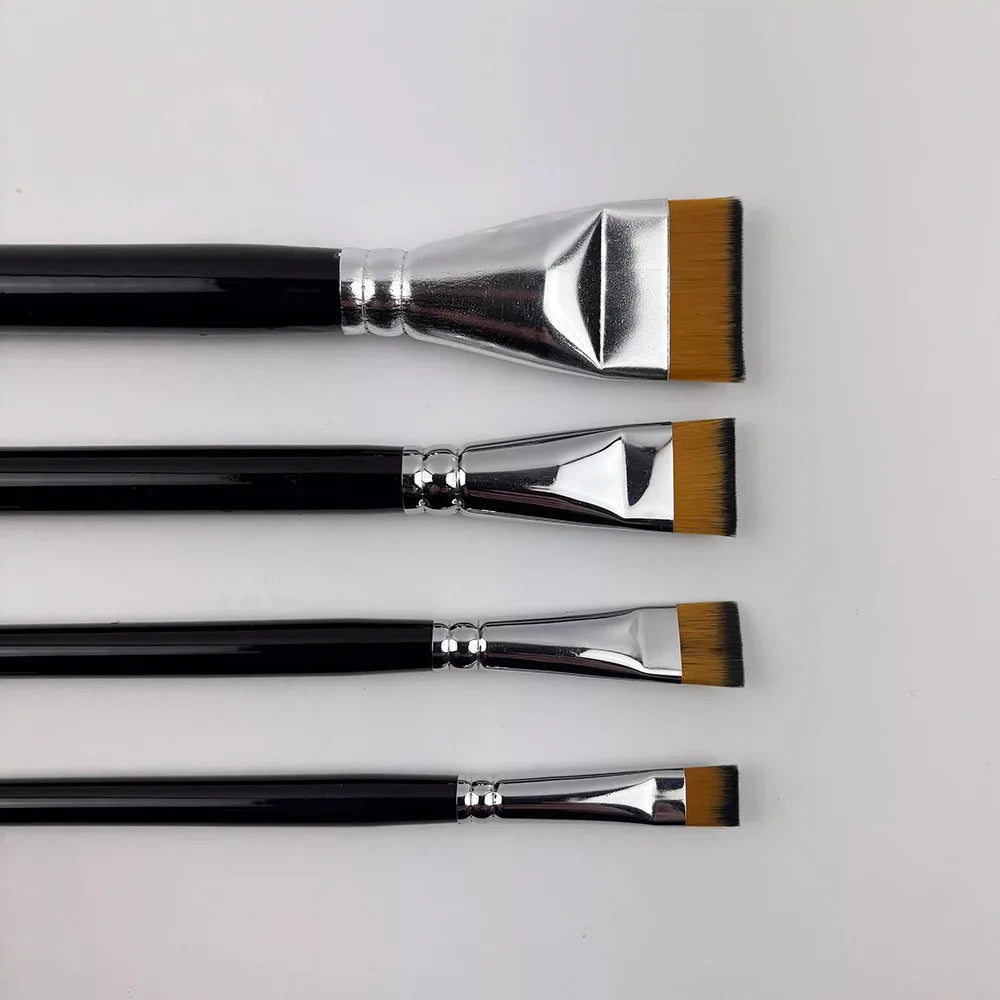 Professional Lacquer Art Brushes Set - 4pcs Short Hair Nylon Flat Brushes for Lacquerware, Oil Painting & Fine Art Tools - Sun Studio