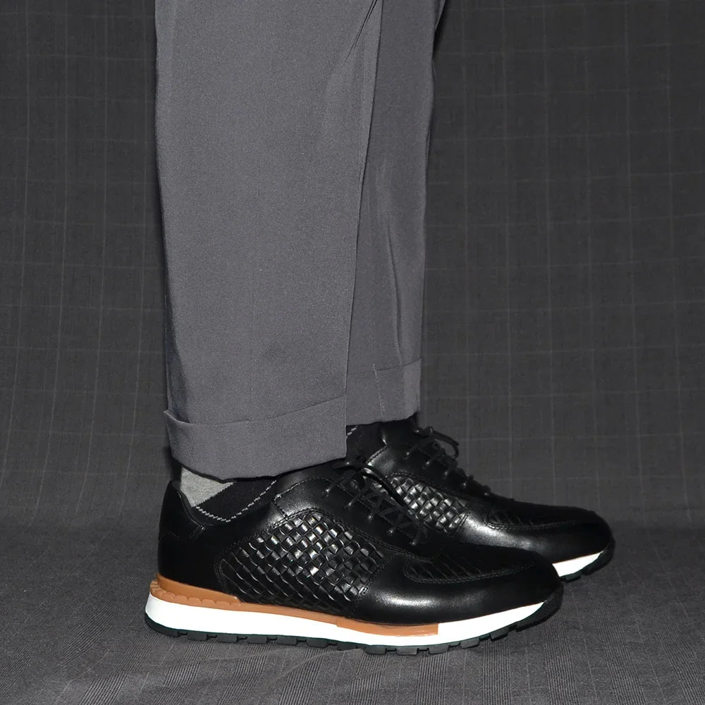 4 Colors Genuine Leather Man Luxury Sneakers Plaid Weave Pattern Lace-up Men Casual White Oxford Shoes Deals Spring Autumn 2024 - Sun Studio