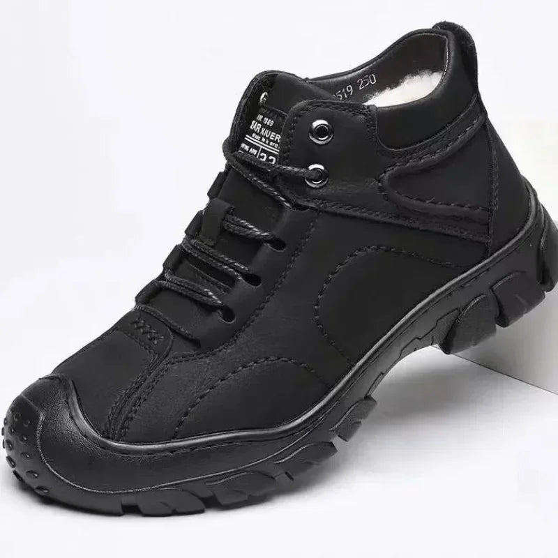 Men's Outdoor Snow Boots Lace-up Cotton Shoes Winter Mens Boots Plush Casual High-top Leather Shoes 2025 Male Sneakers New Bota - Sun Studio