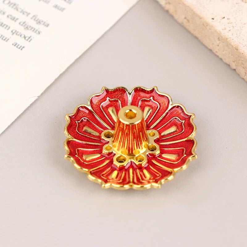 1Pc Lotus Alloy Incense Burner Stick Holder Home Buddhism Line Incense Plate Sandalwood Coil Base Delicate Temples Home Decor - Sun Studio