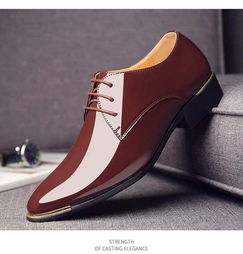 2024 New Men’s Patent Leather Shoes  British Style Men's Dress Shoes Lace Up Pointed Toe Wedding Business Party Social Shoe Male - Sun Studio