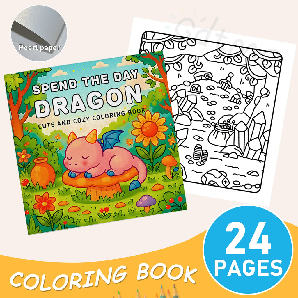 SPEND THE DAY DRAGON Coloring Book for Adults Featuring Cute Cozy Daily Activities for Relaxation (Cozy Spaces Coloring) - Sun Studio