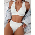 2026 New Crinkled Bikini Sets Women Solid Color Deep V-Neck Beach Wear Swimwear Holiday Backless Bandage Swimsuit Two-Pieces - Sun Studio