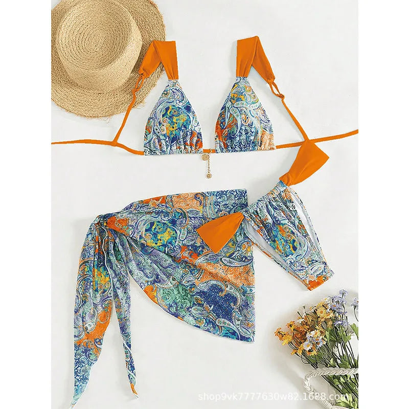 Women Sexy Bikinis Set Backless Sleeveless Lace-up Swimwear Summer Lady Beach Vacation Swimsuit Female 3 Pieces Bathing Suit - Sun Studio