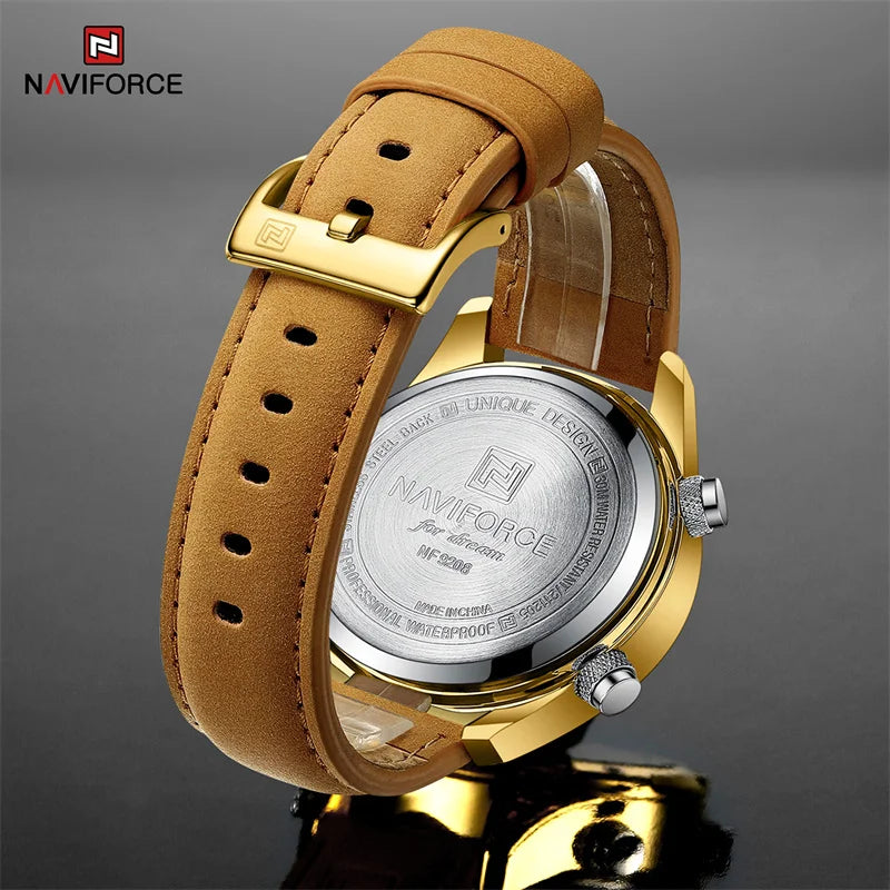 NAVIFORCE Luxury Original Watches For Men Casual Sport Chronograph Alarm Quartz WristWatch Leather Waterproof Digital Clock 9163 - Sun Studio