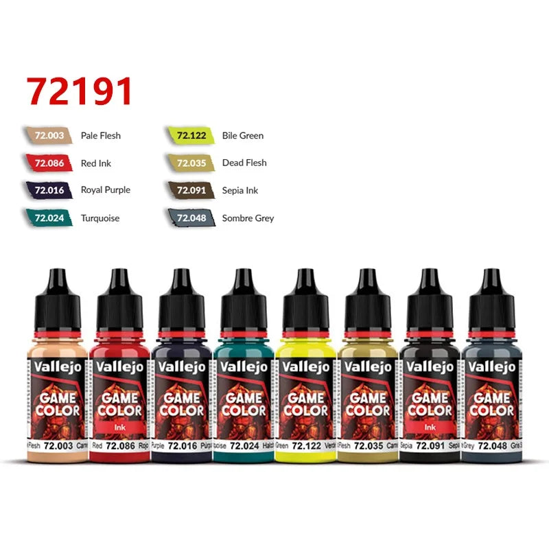 Spani AV vallejo model environmentally friendly water-based Acrylic painti set 8 * 17ml non metallic/game color wash acrylic set - Sun Studio