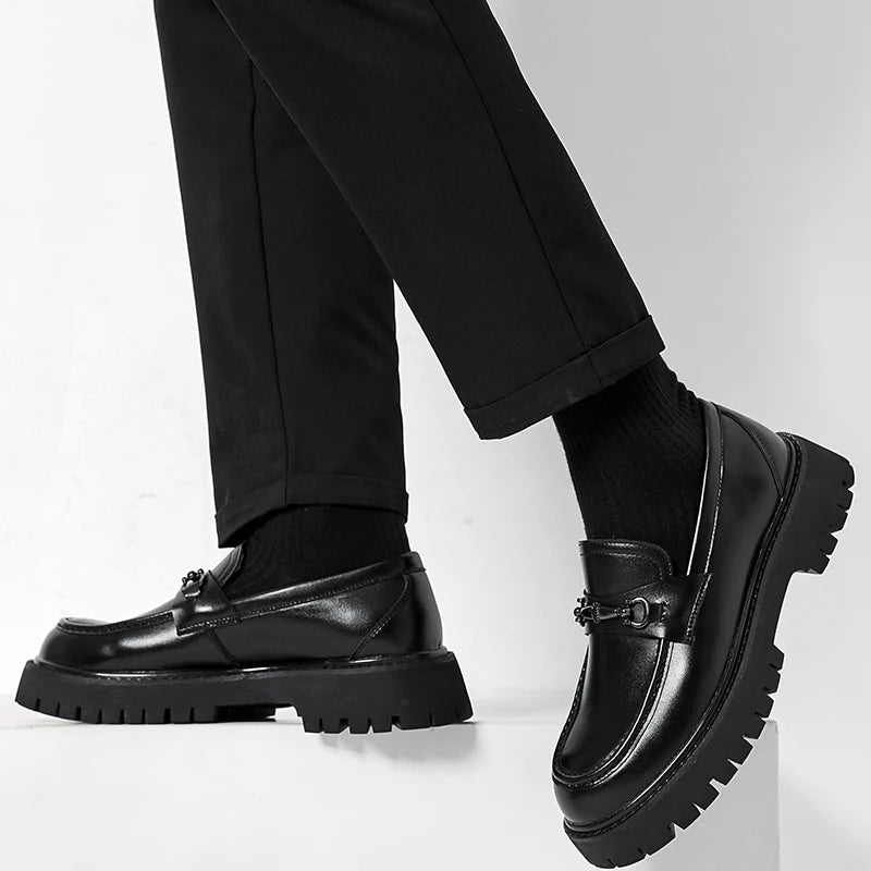STRONGSHEN Men Leather Shoes Thick-soled British Style Formal Business Shoes Fashion Luxury Slip-On Round Toe Office Casual Shoe - Sun Studio