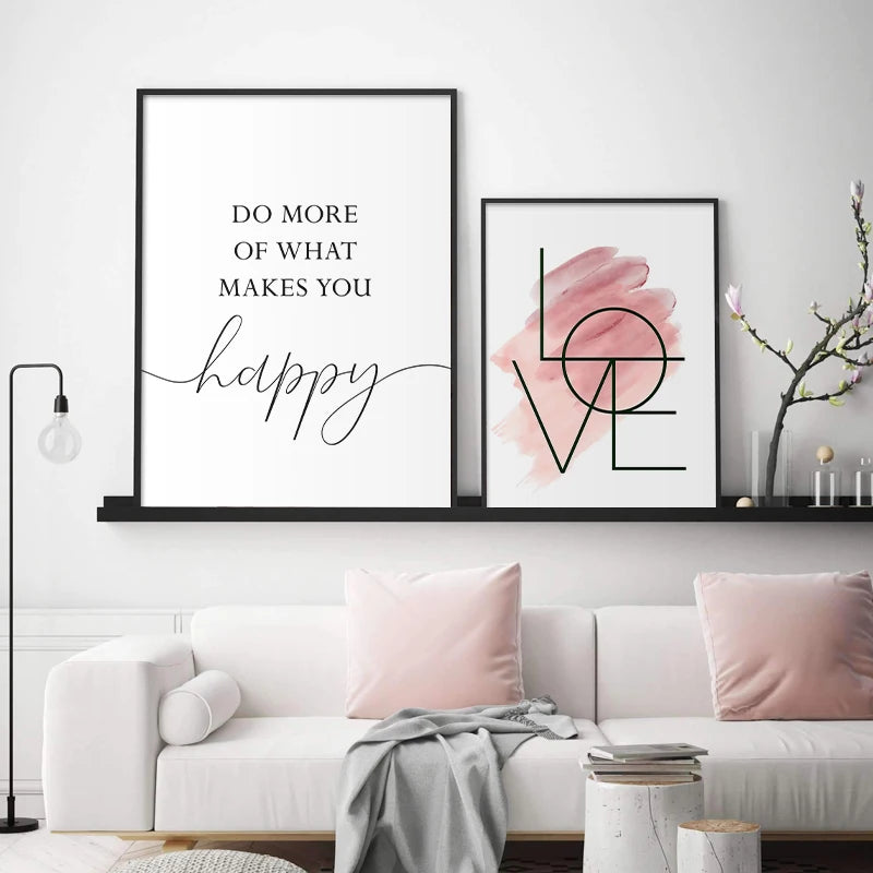Blush Pink Feather Canvas Painting Inspirational Quote Posters and Prints Love Sign Wall Art Picture for Girls Room Home Decor - Sun Studio