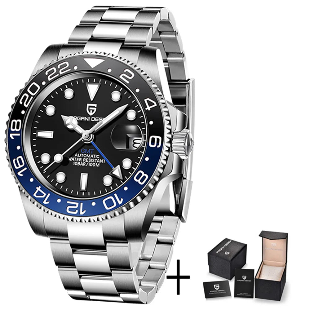 PAGANI DESIGN PD-1662 Luxury GMT Men Mechanical Wristwatch Sapphire Glass Stainless Steel 100M Waterproof Automatic Watches - Sun Studio