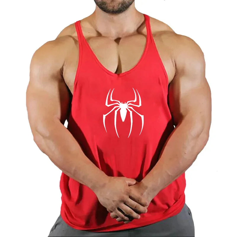 Spider Print Fitness Tank Top Fitness Shirt Muscle Men's Single Tank Top Men's Sleeveless Sweatshirt Men's Tops Fitness Clothing