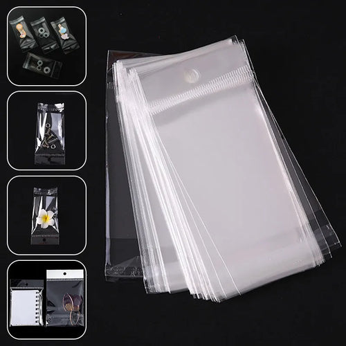 100 transparent plastic hanging self-adhesive bags, OPP self sealing bags, jewelry candy bags, gift biscuit sales bags - Sun Studio
