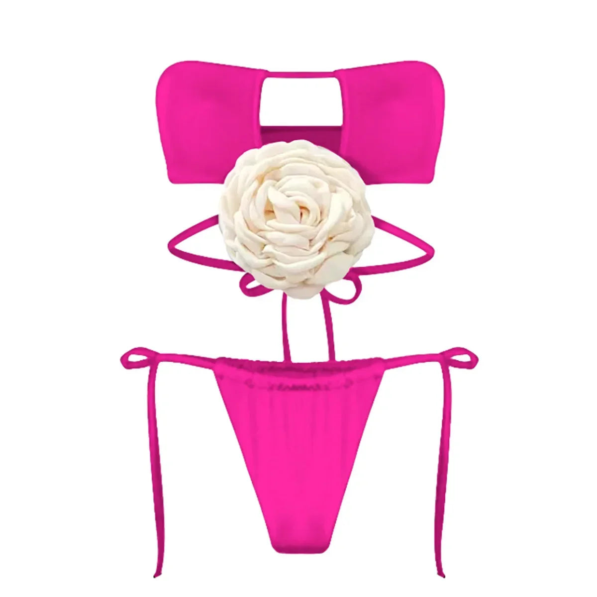 2026 Neu Sexy Weiß 3D Blume Einfarbig Zweiteilig Push Up Bikini Set Luxus Badebekleidung Damen Badeanzug Strandmode Sommer Badeanzug