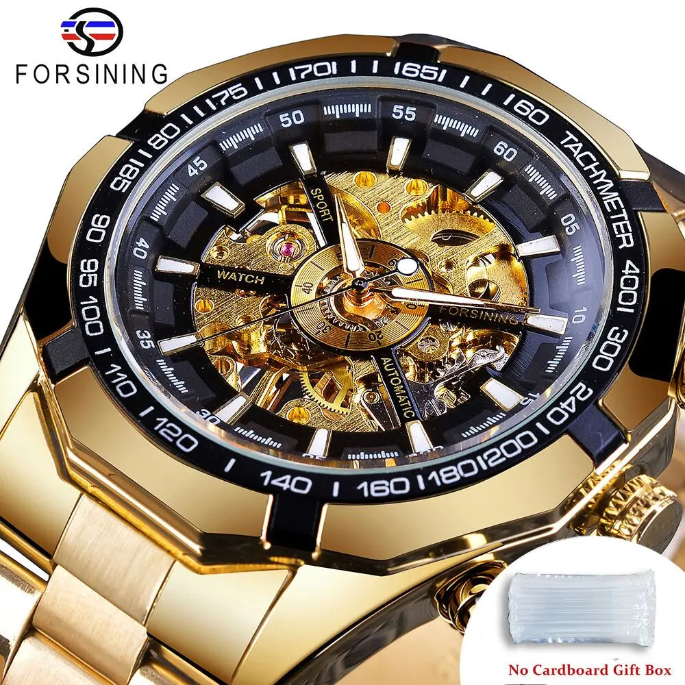 Forsining 2021 Stainless Steel Waterproof Mens Skeleton Watches Top Brand Luxury Transparent Mechanical Sport Male Wrist Watches - Sun Studio