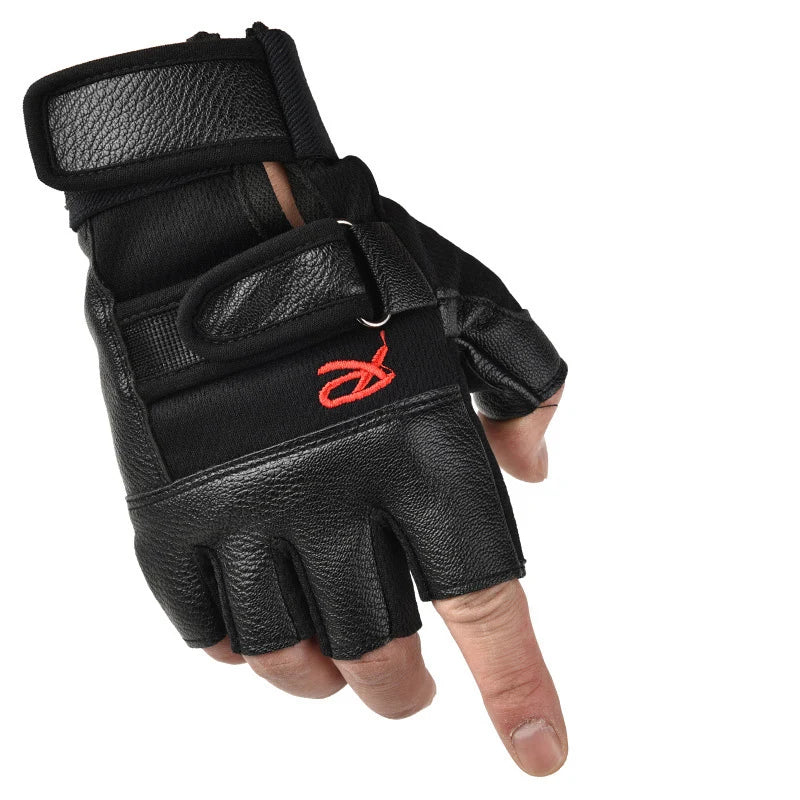 Leather Fitness Sports Weightlifting Weight Lifting Men Gym Gloves Mitts Thicken Half Finger Summer Durable - Sun Studio