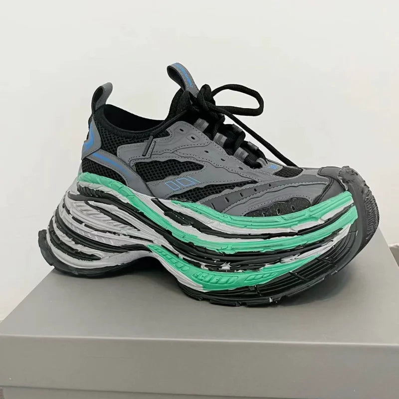 Thick Bottom Platform High Heel Casual Trainers Luxury Brand Designer Women Sneaker Mixed Color Runway Sport Shoes Large Size - Sun Studio