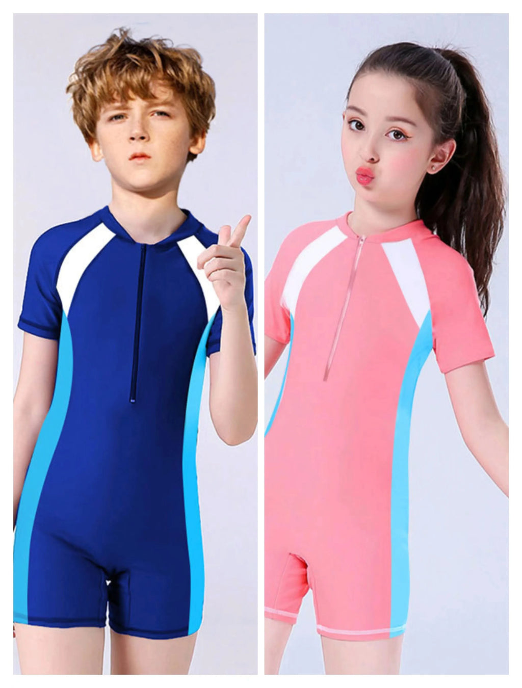Children's Swimsuit Boys And Girls One-Piece Swimsuit Short-Sleeved Beach Sunscreen Professional Training Swimsuit - Sun Studio