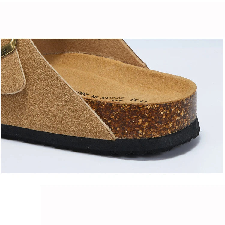 Summer Faux Suede Leather Cork Slippers Flip-flops Women Men Unisex Retro Wear Muller Slippers Fashion Casual Beach Sandals - Sun Studio