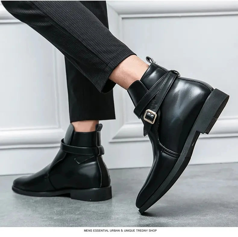 European Station New Men Pointed Chelsea Boot Side Buckle Casual Classic Size 38-48 Male Boots - Sun Studio