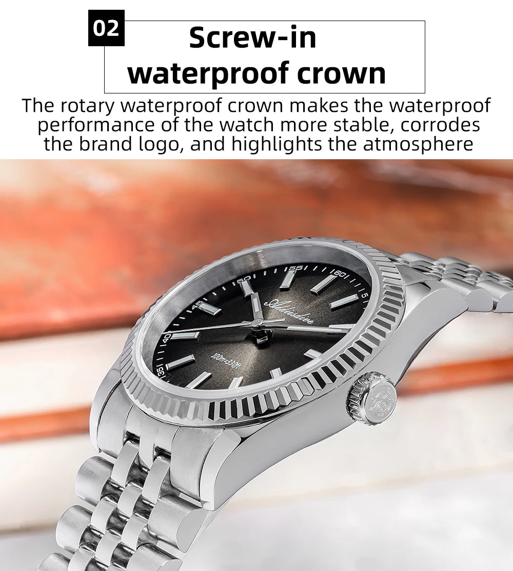 ADDIESDIVE AD2073 Men's Business Watch Sapphire Glass Stainless Steel Quartz Wristwatches Gradient Red Dial Watches Reloj Hombre - Sun Studio
