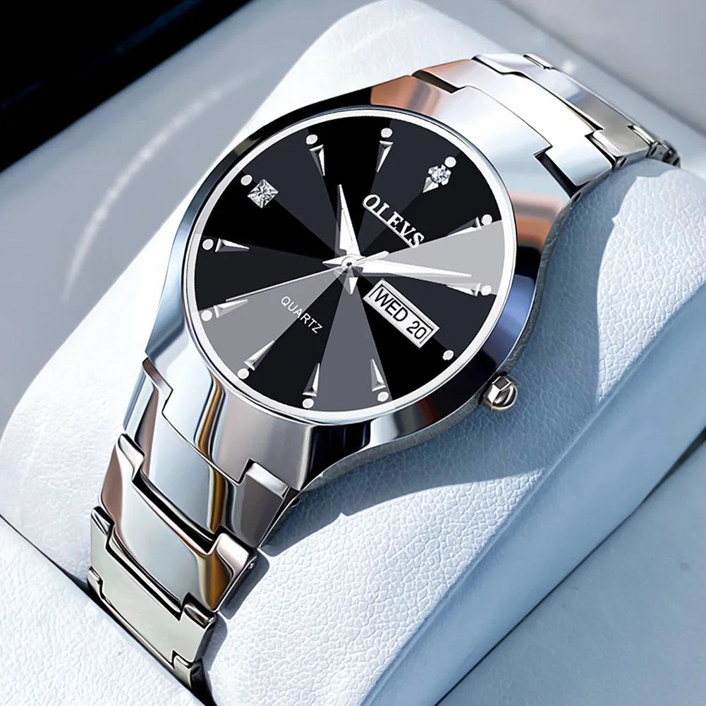 OLEVS Men's Watches Top Brand Luxury Original Quartz Wacth for Man Waterproof Tungsten Steel Case Strap Luminous Date Week Thin - Sun Studio