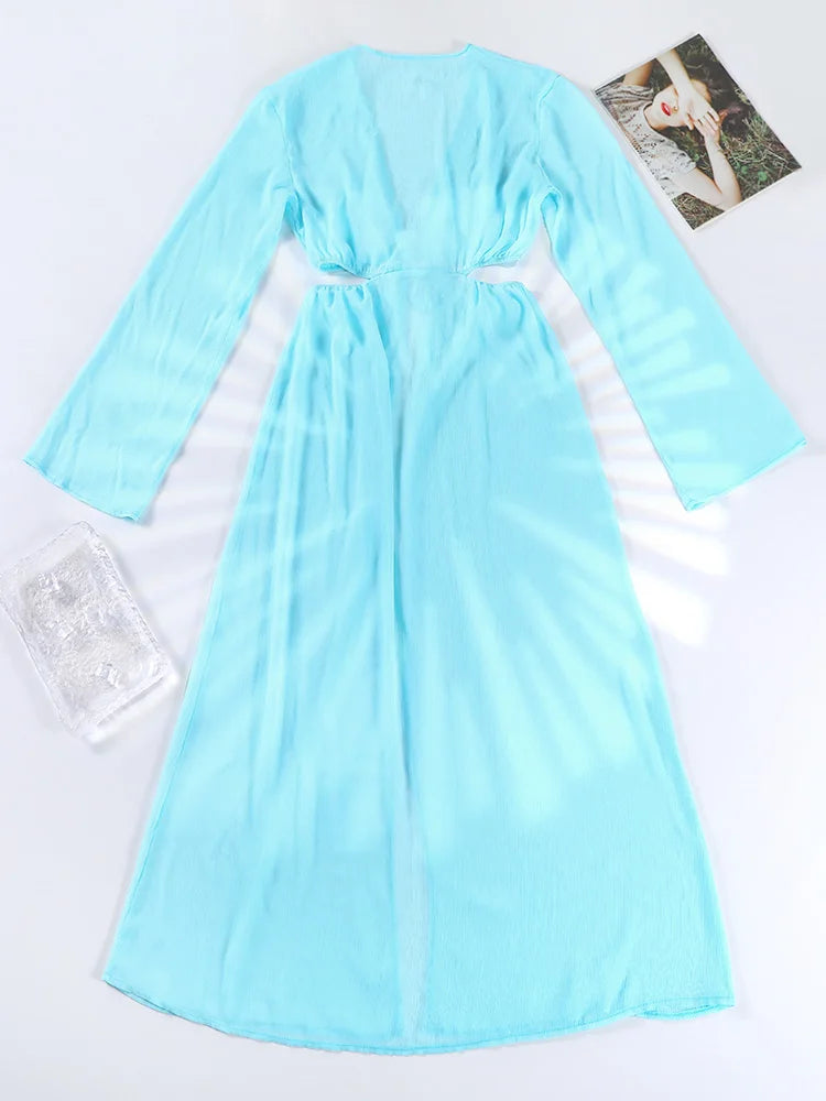 Miyouj Sexy Bathwear Summer Bandage Beach Wrap 2025 Swimsuit Hollow Out Cover Up Solid Color Bathsuit Sexy Swimsuits Women Dress - Sun Studio