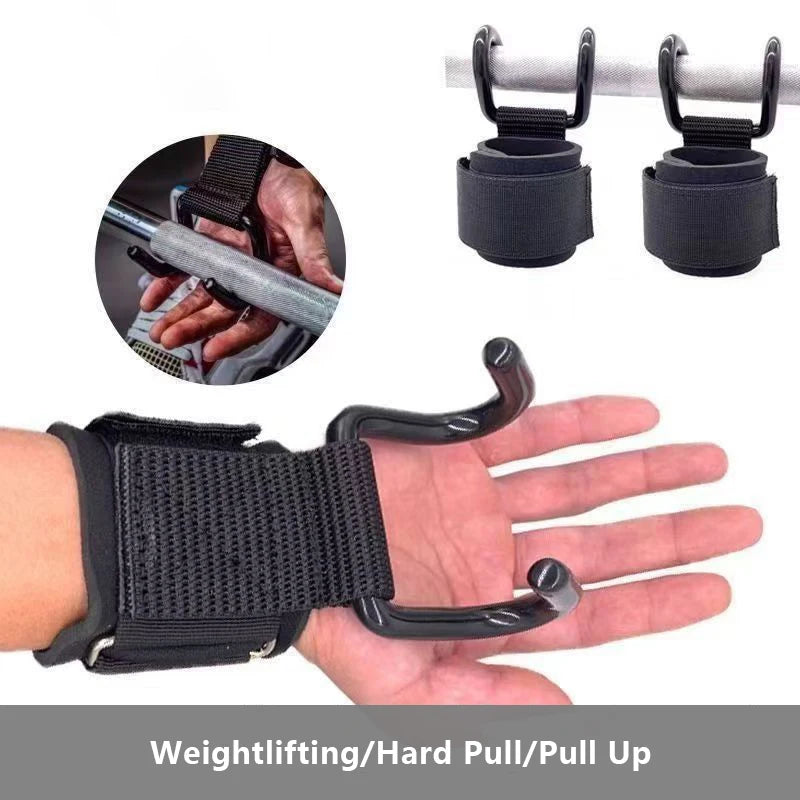 2Pcs Gym Fitness Hook Weight Strap Pull-Ups Power Lifting Gloves Weight Lifting Hook Grips With Wrist Wraps Hand-Bar Wrist Strap - Sun Studio